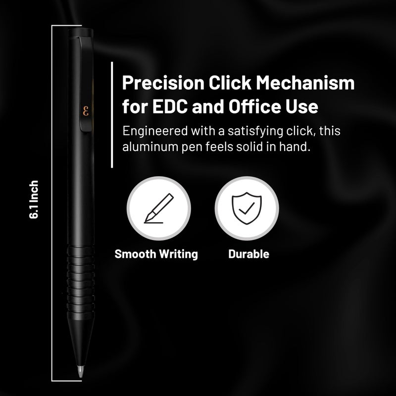 Everyman Black Grafton Mini Twist Refillable 0.7mm Gel Ink Pen | Sleek Anodized Aluminum Pocket Pen with Grooved Grip | Smooth Writing EDC Ink Pen for Office, Travel, Work & Gifting - Image 3